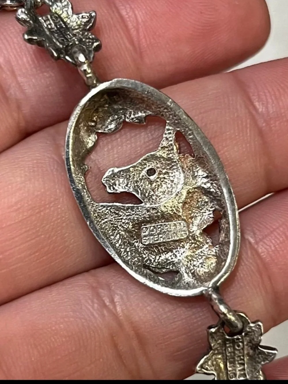 Vintage GORHAM Sterling Silver Vermeil Gold Rose Flower Horse Link Bracelet 925